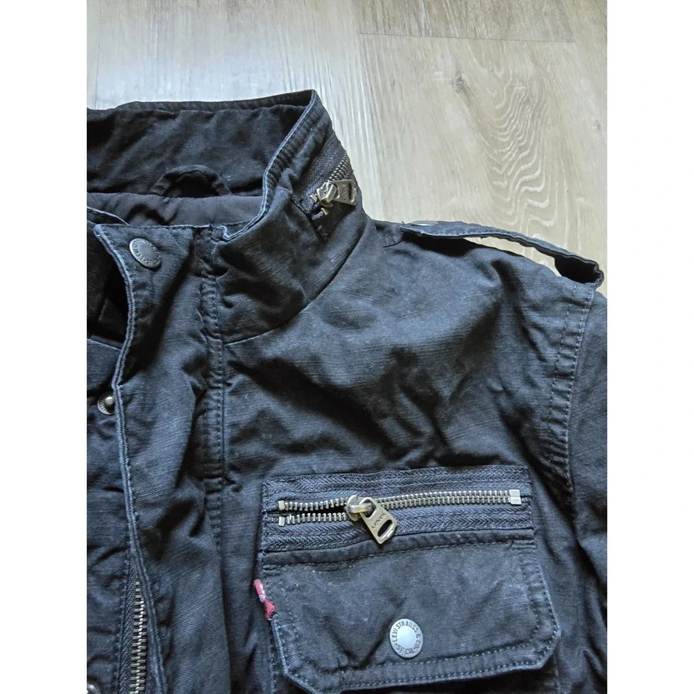 Levi's Men's Black Washed Cotton Military Field Jacket Utility Coat Size Large
